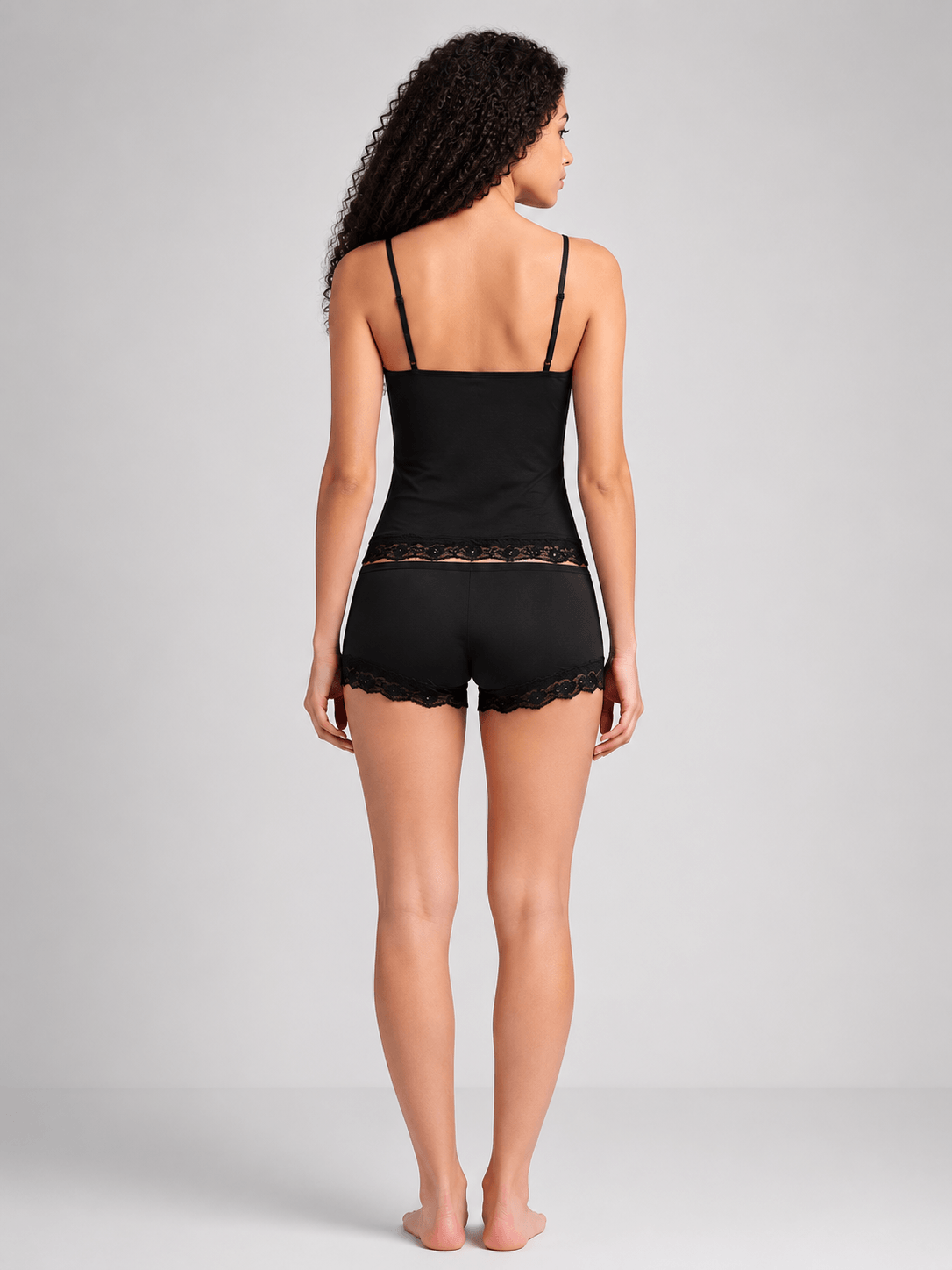 Ensemble caraco et short en modal avec dentelle – Noir